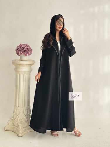 عباية نجاح قماش كتان ولنن لون اسود