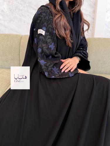 عباية الجوري دبل كلوش بقماش كريب ملكي تطريز وشك كح...