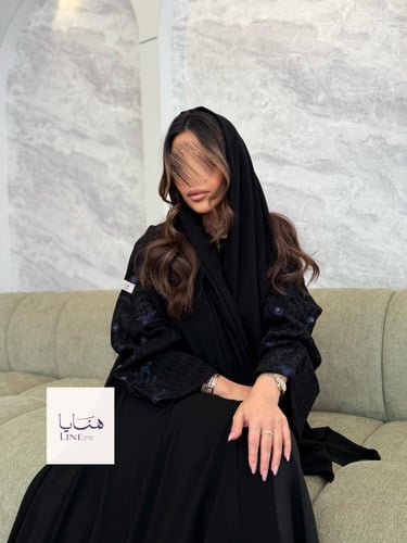 عباية الجوري دبل كلوش بقماش كريب ملكي تطريز وشك كح...
