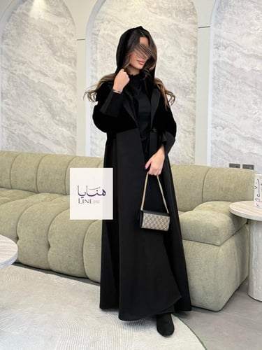 عباية ميلين كريب كتان مع مخمل كوري اسود