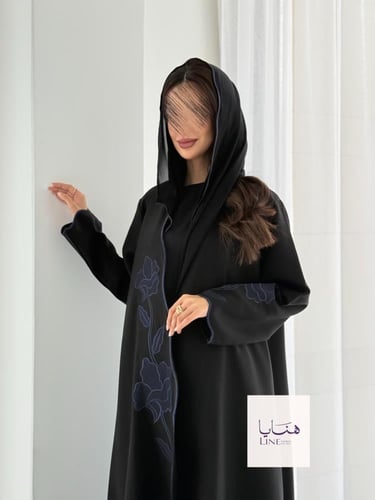 عباية الفارقه بقماش كريب كتان تطريز كحلي