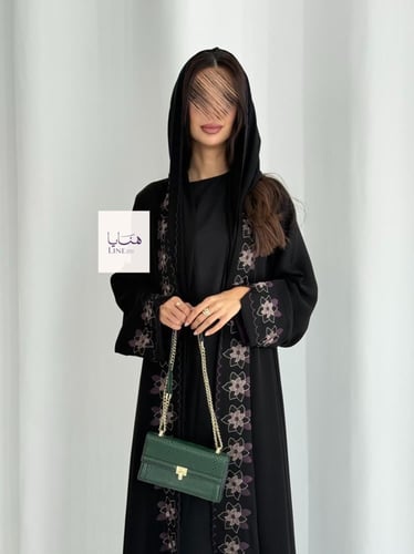 عباية ملاذ دبل كلوش بقماش انترنت تطريز موف