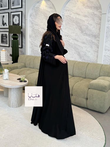 عباية الجوري دبل كلوش بقماش كريب ملكي تطريز وشك كح...