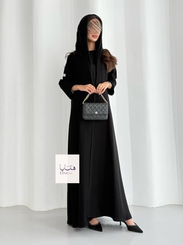 عباية لجين قماش كريب ملكي اسود بكلفه ناعمه