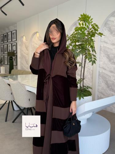 عباية شيهانه بقماش كريب باربي مع مخمل بربطه بني