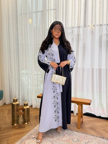 جلابية طله قماش ناعم تطريز الامام والاكمام كحلي مع...