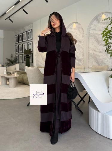 عباية شيهانه بقماش كريب باربي مع مخمل بنفسجي