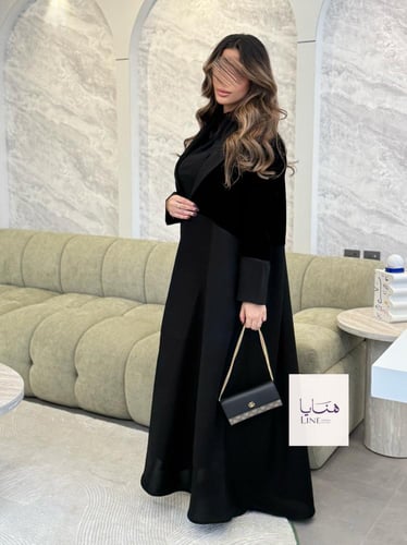 عباية ميلين كريب كتان مع مخمل كوري اسود