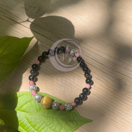 سوارة من العقيق مع روز كوارتز مع حجر عين النمر