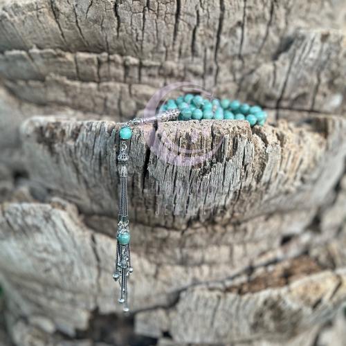 سبحة بحجر الأمازونايت مع كركوشة فضة بتصميم خاص