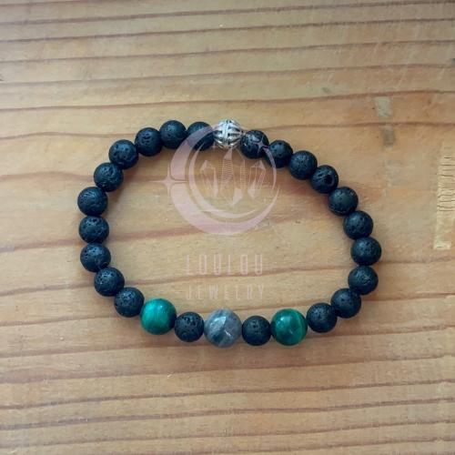 سوارة من حجر المالاكيت وعين النمر والفحم