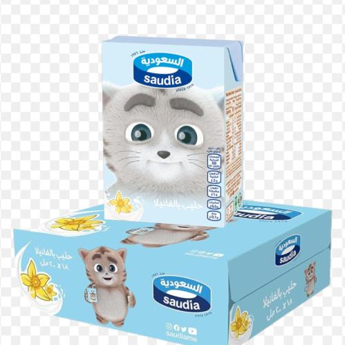 السعوديه حليب طويل الاجل بالفانيلا ٢٠٠ مل ×١٨ حبه