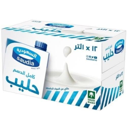 السعوديه حليب طويل الاجل كامل الدسم ١ لتر ×١٢ حبه