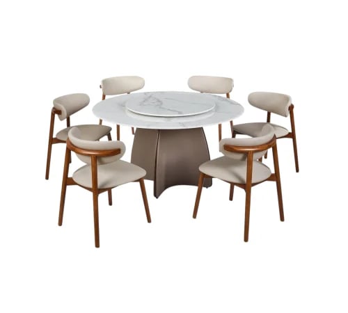 Round marble dining table 6 chairs