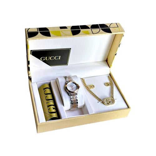طقم نسائي أنيق تقليد ماركة GUCCI، يجمع بين ساعة فا...