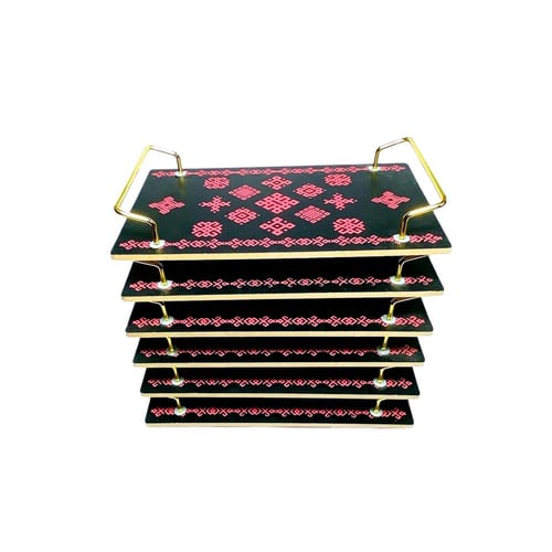 صحن تقديم خشبي فاخر - تصميم أسود بنقش أحمر مع مقبض...