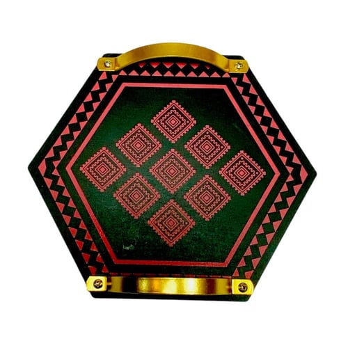 صحن تقديم خشبي فاخر - تصميم أسود بنقوش أحمر مع مقب...