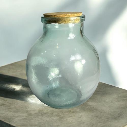 برطمان زجاج دائري إسبانية بغطاء خشبي 4 لتر