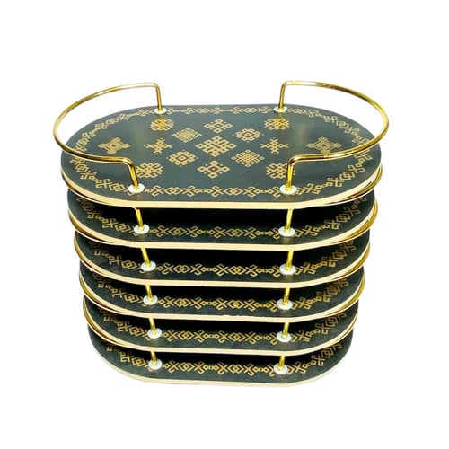 صحن تقديم خشبي فاخر - تصميم أسود بنقش ذهبي مع مقبض...