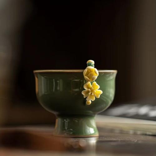 Ceramic cup yellow flower pattern 100 ml
