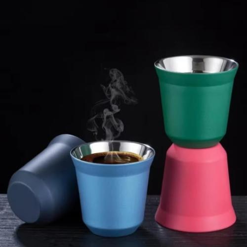 Insulated cup with double layer of stainless steel in various colors 80 ml