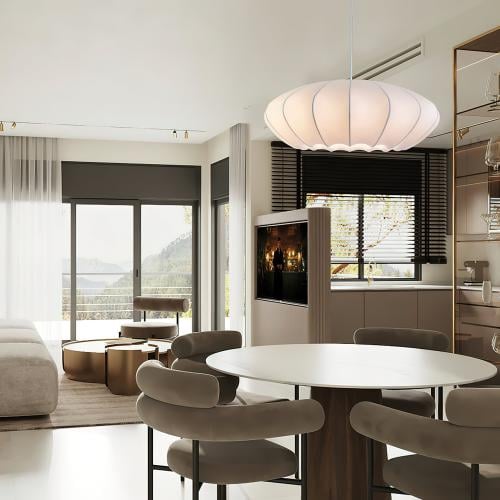 إضاءة معلقة أنيقة بلون أبيض تناسب غرف الطعام والمع...