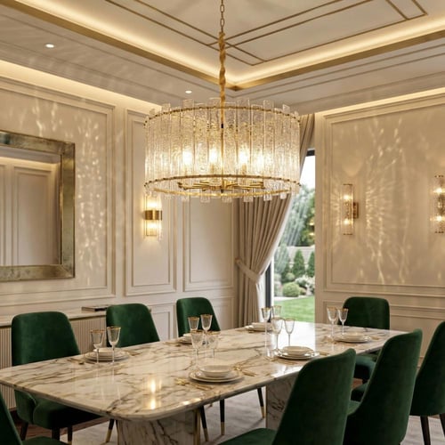 نجفة هالة الكريستال الملكية الدائرية تصميم فاخر بز...