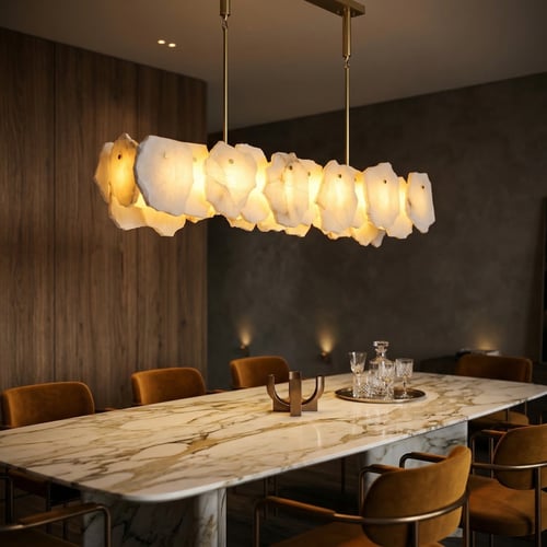 نجفة الألاباستر الفاخر – ثريا مودرن مستطيل بلمسة ذ...