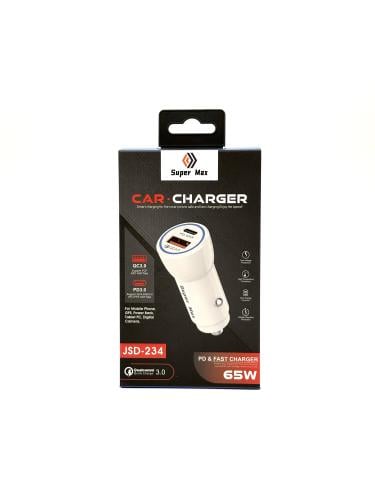 Super Max Fast Car Charger 65W USB-C + USB-A