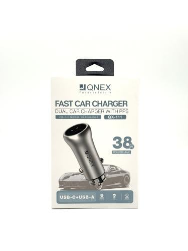 Qnex Fast Car Charger 38W with PPS USB-C + USB-A
