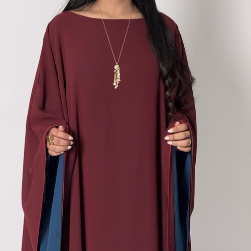 جلابيه شيفون تركوازي و عودي