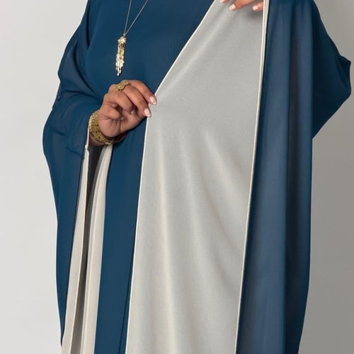 جلابيه شيفون تركوازي وبيج