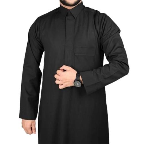 ثوب شتوي مقلم لون اسود