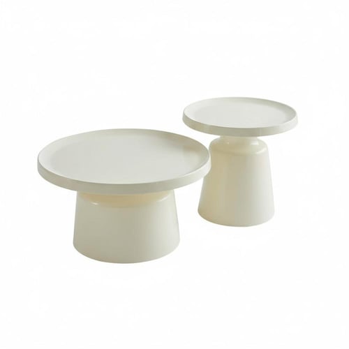 طقم طاولات معدن- 2 قطعه -ابيض