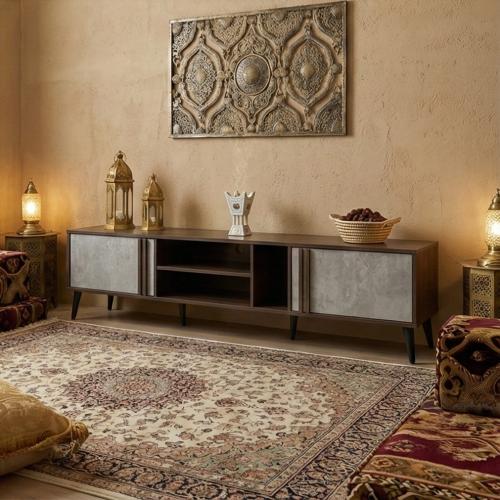 طاولة تلفزيون خشب بني ورمادي 200 سم – مقاس 200×40×...