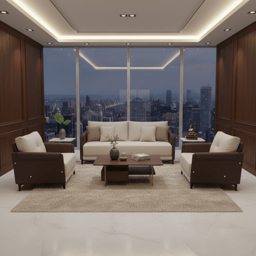 طقم كنب مكتب جلد -ابيض -بني