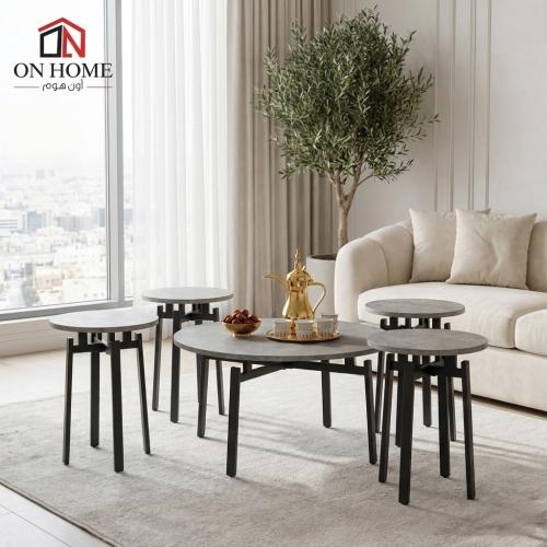 طقم طاولات دائرية 1 + 4 حديث وعصري باللون الرمادى
