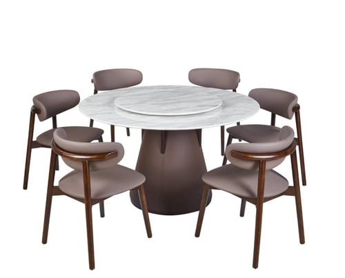 طاوله طعام رخام دائري -6 كرسي- 80 * 135 سم - بني