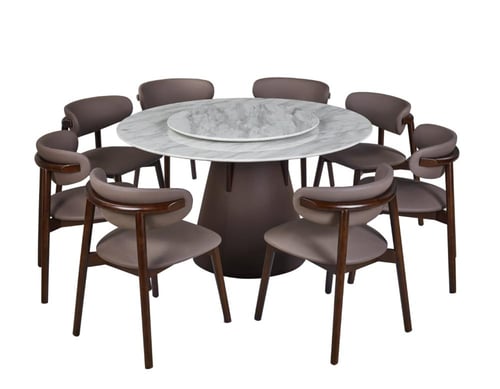 طاوله طعام رخام دائري - 8 كرسي- 80 * 150 سم - بني