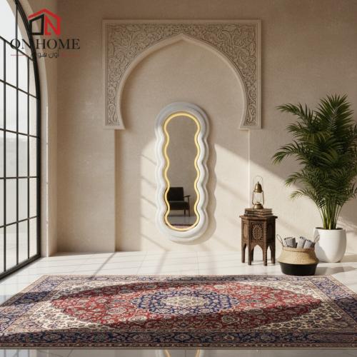 مرآة ستاند بتصميم عصري وإطار من قماش البوكليه الأب...