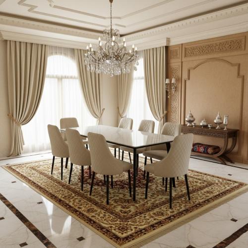 طاولة طعام سراميك أبيض -8 كراسي مخمل بيج - 90 ×180...