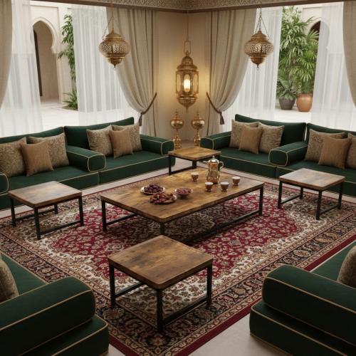 طقم طاولات خدمة خشب 5 قطع-بنى فاتح