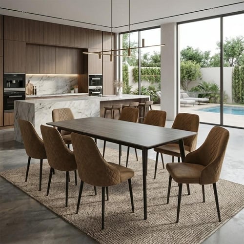 طاولة طعام سراميك كوفي -8 كراسي مخمل كوفي - 90 ×18...