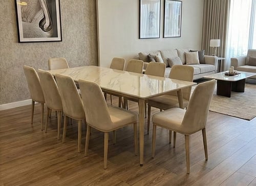 طاوله طعام 10 كرسي مخمل ابيض 75*100*220