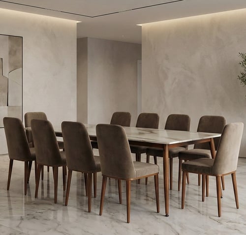 طاوله طعام 10 كرسي مخمل بني 75*100*220