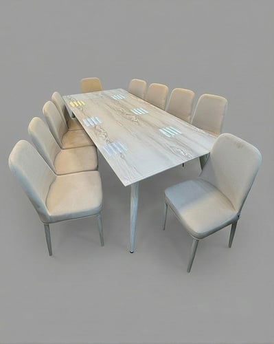 طاوله طعام 10 كرسي مخمل ابيض 75*100*220