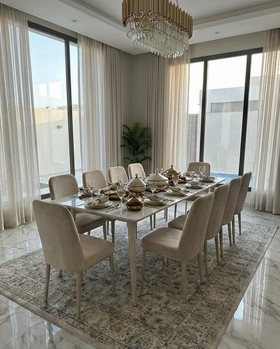 طاوله طعام 10 كرسي مخمل ابيض 75*100*220