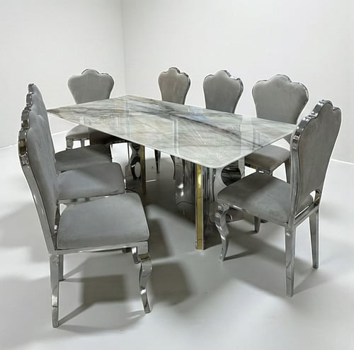 طاوله طعام 8 كراسي استيل رخام 100*200