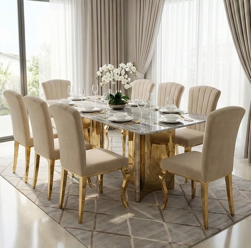 طاوله طعام 8 كراسي استيل رخام 100*200