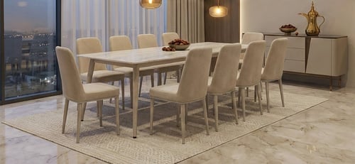 طاوله طعام 10 كرسي مخمل ابيض 75*100*220